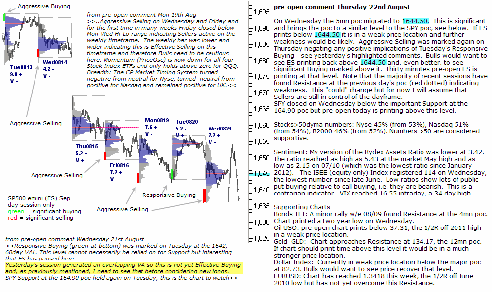 S&P 500 emini pre-open 22nd August