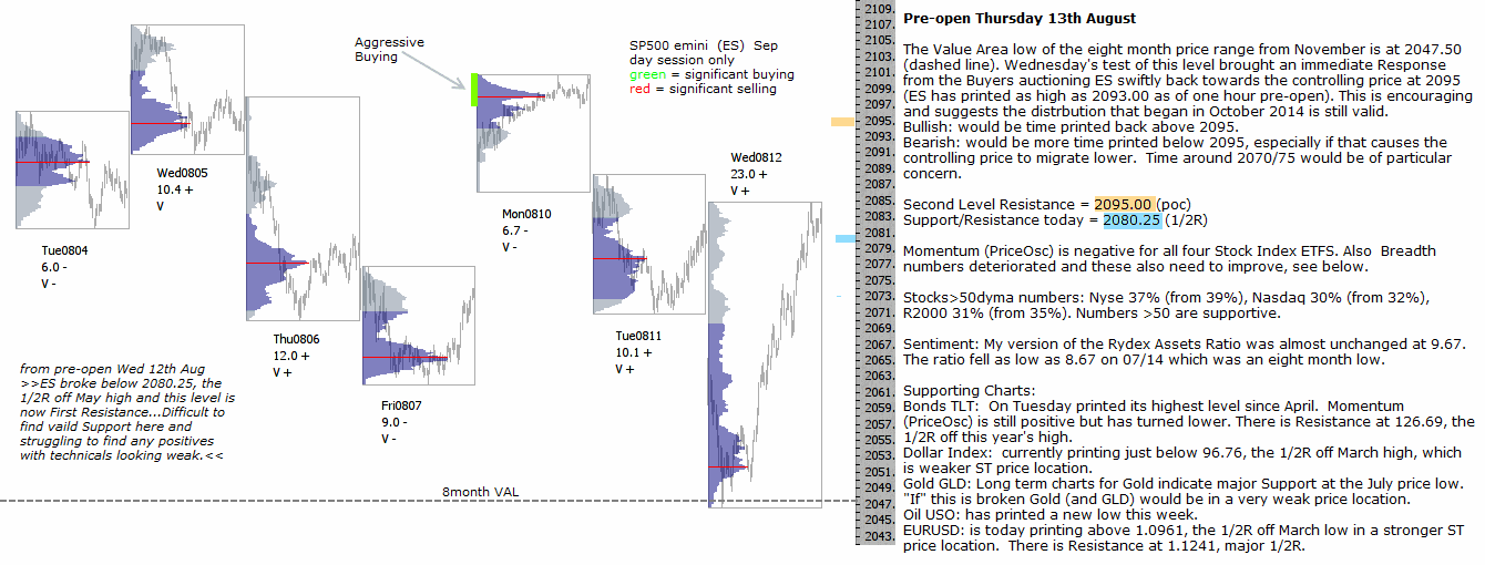 S&P 500 emini pre-open 13th August